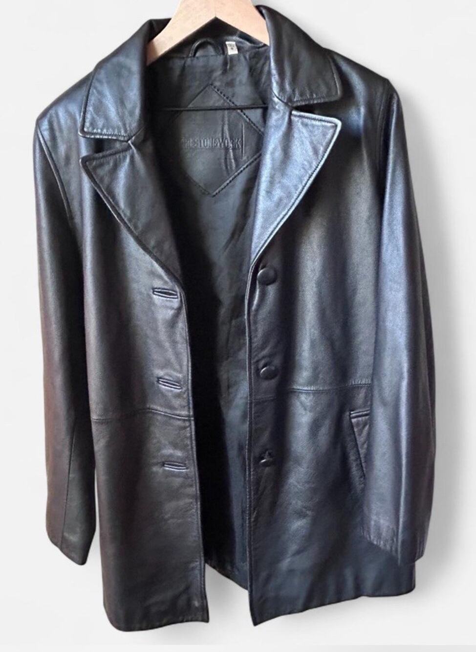 Preston & York Genuine Leather Jacket Blazer Coat Black Men’s S